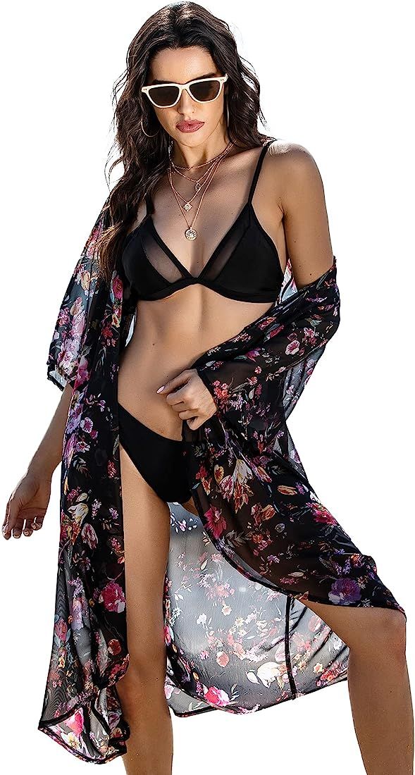 Ekouaer Womens Swimsuit Bikini Cover Up Chiffon Sheer Coverups Summer Beach Swimwear Bathing Suit | Amazon (US)