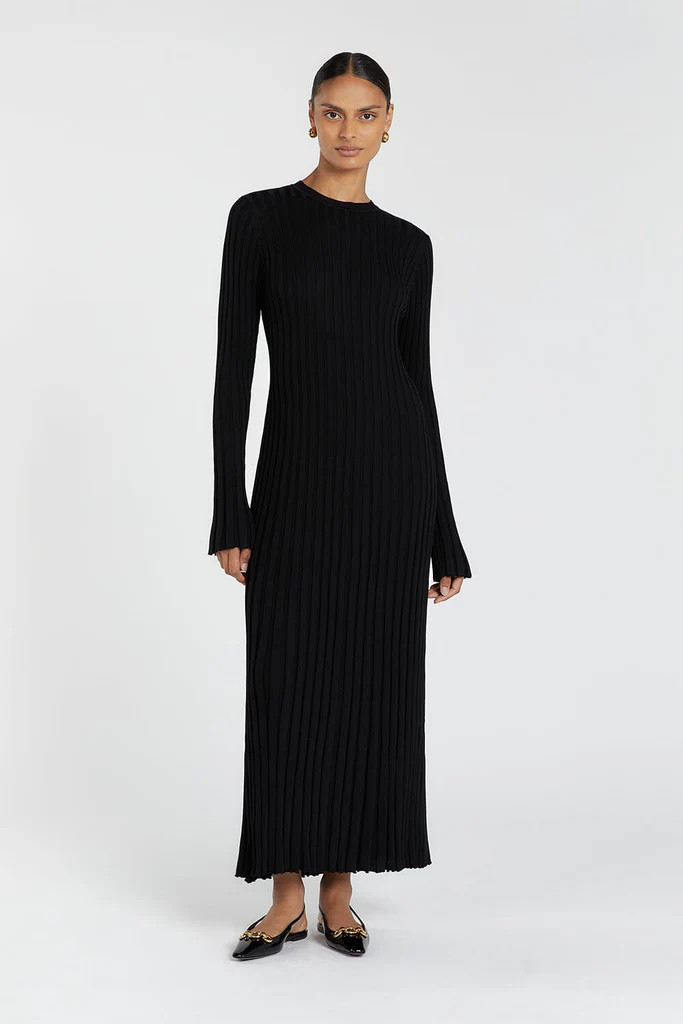 ADA BLACK LONG SLEEVE MIDI DRESS | DISSH