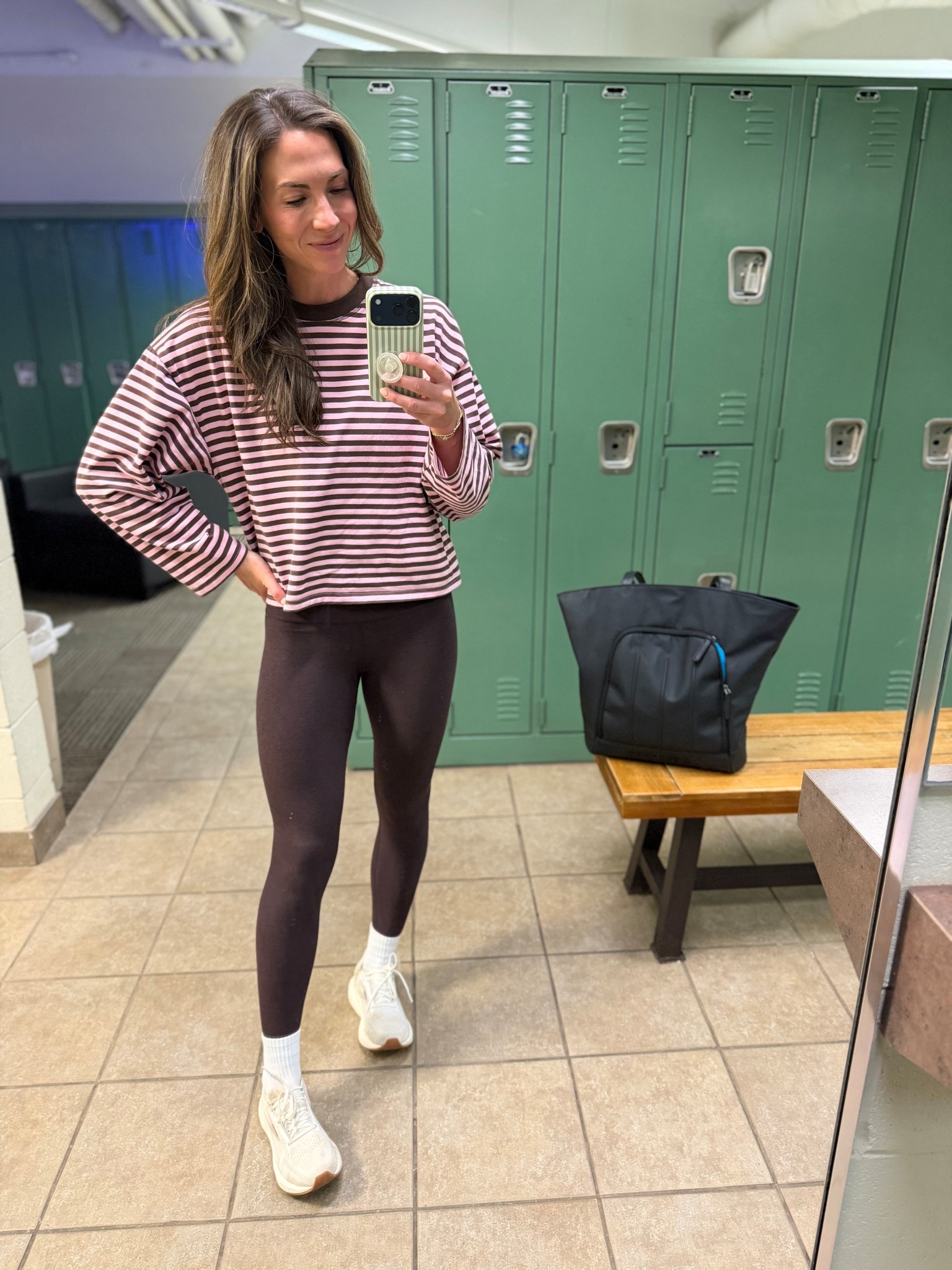 The weather in Greenville can’t make up its mind so I’m back to leggings and a long sleeve shirt for my workouts.  Always wearing my Beyond Yoga set and I’ve added this adorable croooed long sleeve shirt from Amazon! True to size and washes well 