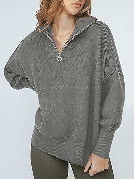 ANRABESS Women's Long Sleeve Half Zipper Sweater Oversized High Neck Ribbed Knit Slit Pullover Sw... | Amazon (US)