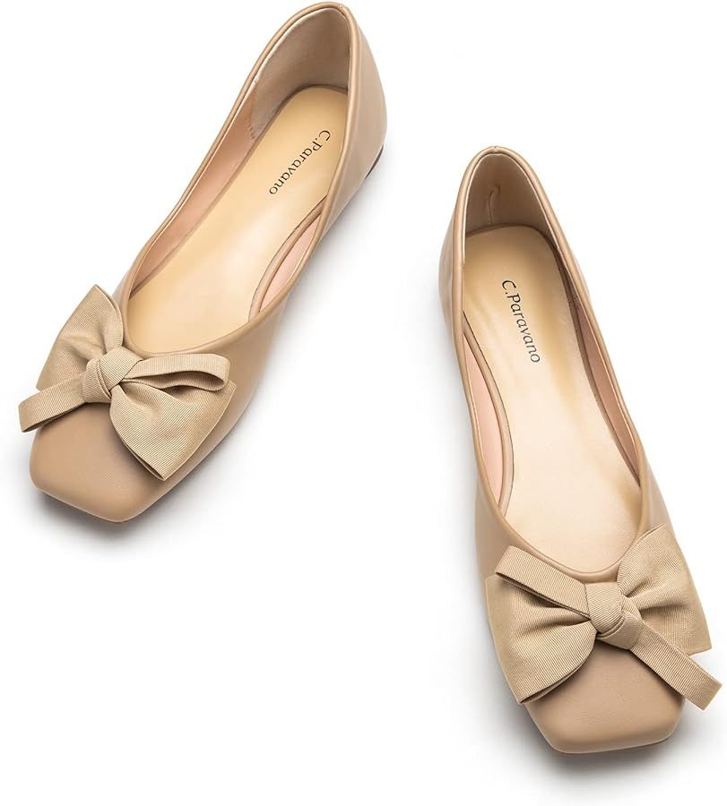 C.Paravano Women's Flats | Square Toe Shoes for Women | Women Flat Shoes | Leather Flats for Wome... | Amazon (US)