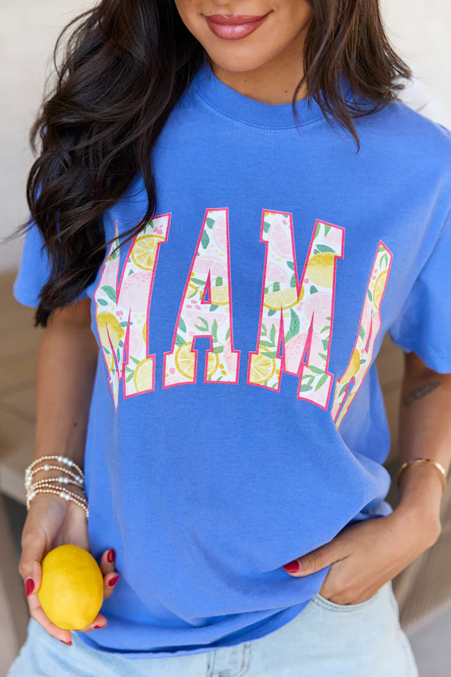 Mama Block Lemons Blue Graphic Tee | Pink Lily