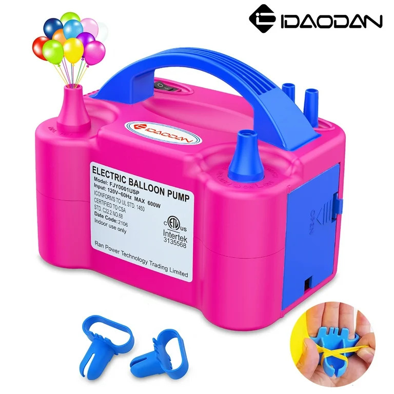 IDAODAN Electric Balloon Pump, Only 3 Seconds Quick Fill Air, Portable Dual Nozzle Rose Red 110V ... | Walmart (US)