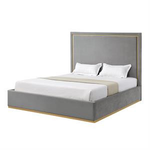 Creed Bed Grey Velvet King Upholstered Powder Coated Gold Frame and Base | Cymax