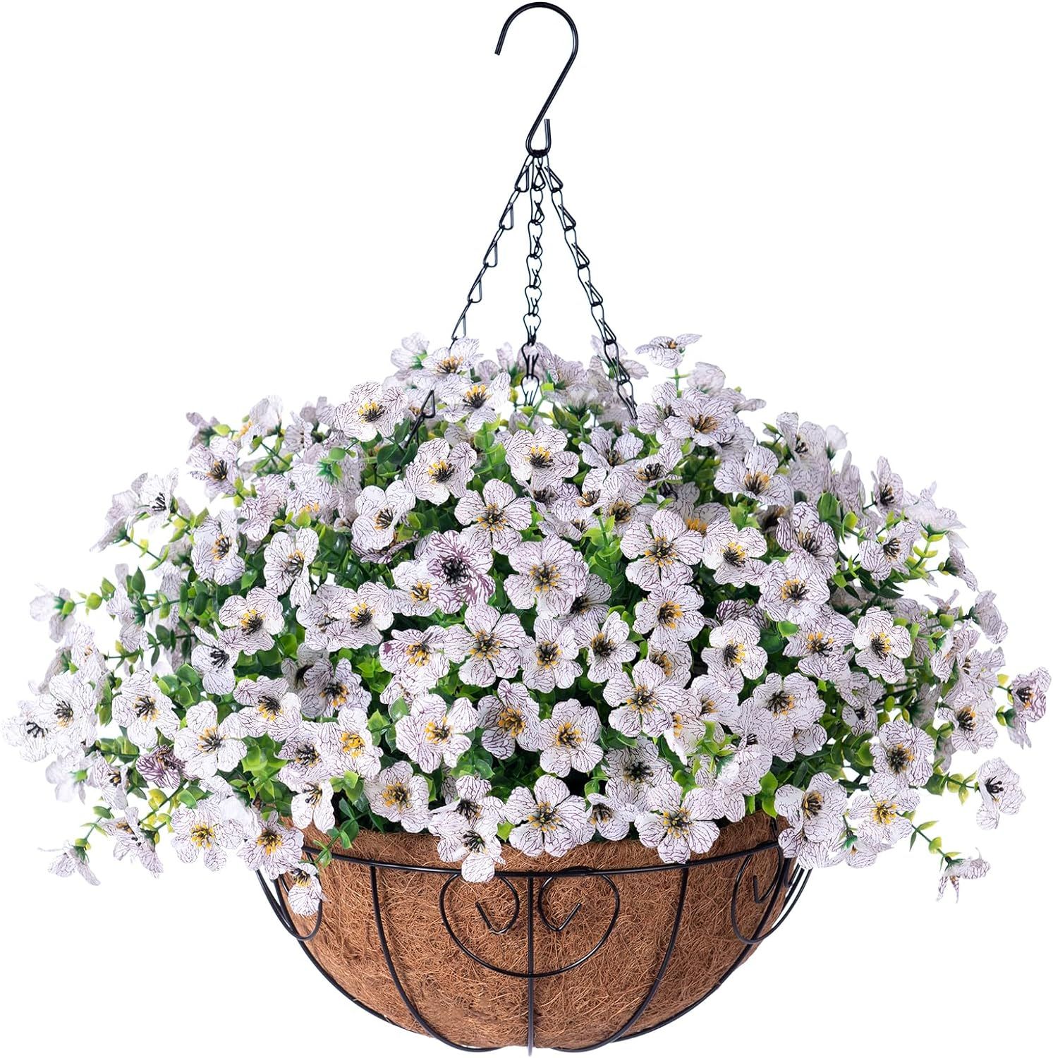 Artificial Fake Hanging Plants Flowers with Basket Outdoor Decor Faux Silk White Daisy Eucalyptus... | Amazon (US)