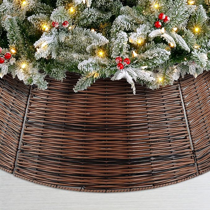 Kuopociaga Christmas Tree Collar Basket Handwoven Plastic Ring, Bicolor 5 Panels Dark Brown | Amazon (US)