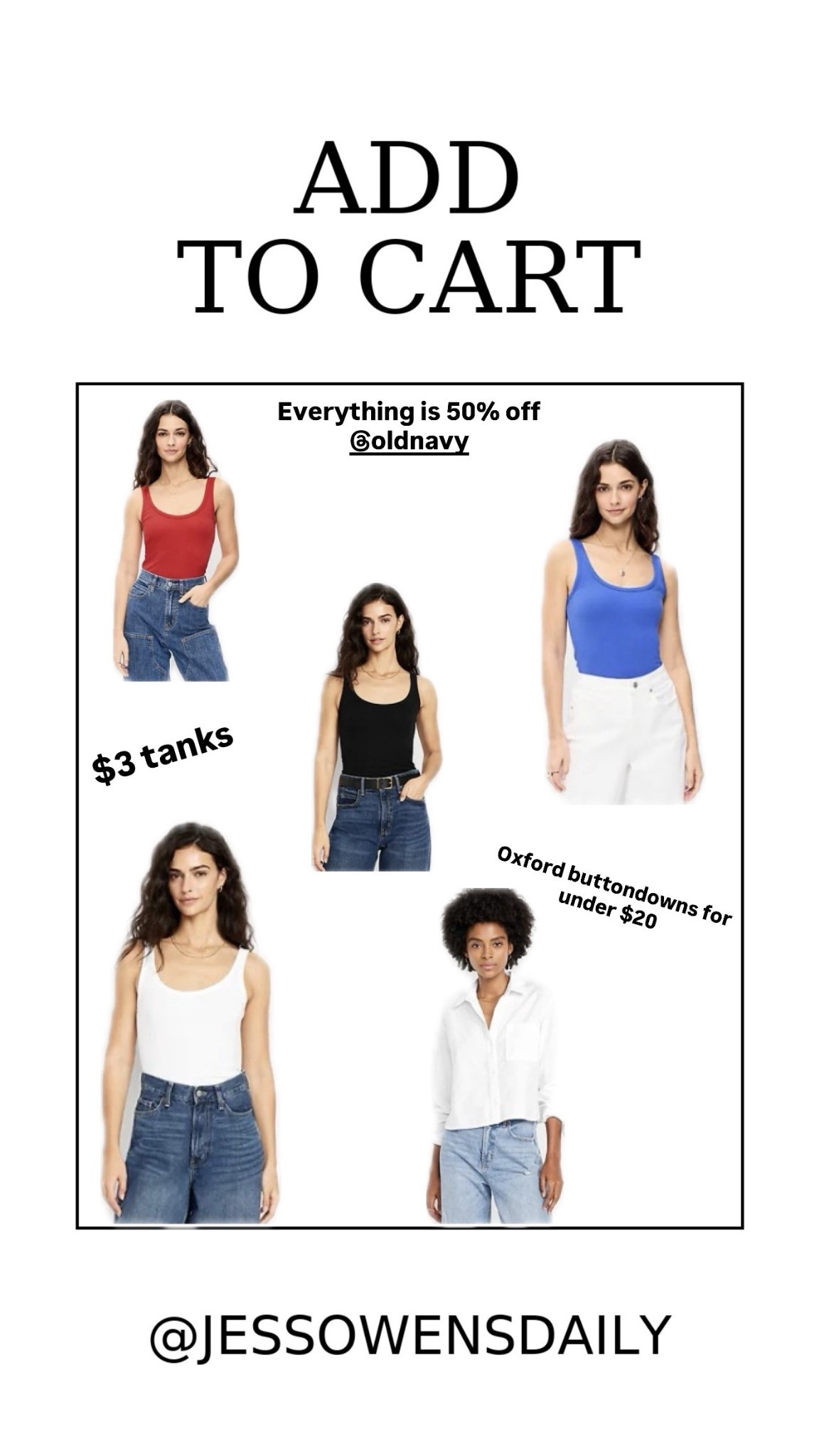 Everything at Old Navy is 50% off 😍
Jump on these $3 tanks and Oxford women's buttondowns were under $20

#LTKmomlife #LTKootd #LTKSaleAlert