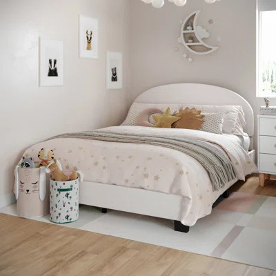 Aurey Upholstered Platform Bed Frame - Curved Stitched Headboard And Slat Foundation | Wayfair North America