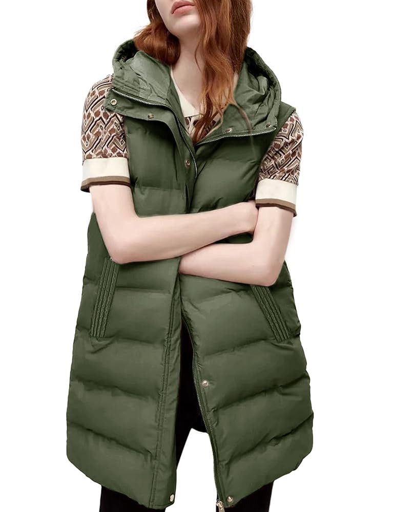 Tanming Women's Long Puffer Vest Casual Sleeveless Puffy Jacket with Removable Hood | Amazon (US)