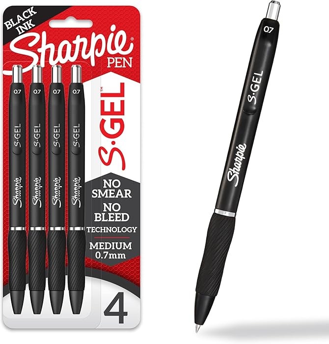 Sharpie S-Gel Pens, Medium Point (0.7mm), Black Ink, 4 Count - Ideal for Writing, Journaling, Dra... | Amazon (US)