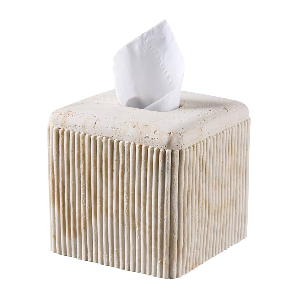 Natural Travertine Texture Striped Square Tissue Box Cover Decorative,Resin Heavy Sturdy Tissue B... | Amazon (US)