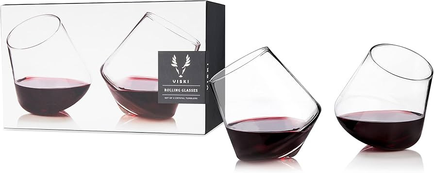 Viski Rolling Crystal Wine Glasses Set of 2, Premium Stemless Wine Glasses, for Wedding, Christma... | Amazon (US)