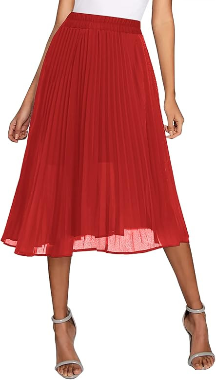 Urban CoCo Women's Elastic High Wasit Pleated Skirt Woven Casual Midi Swing Skirt | Amazon (US)