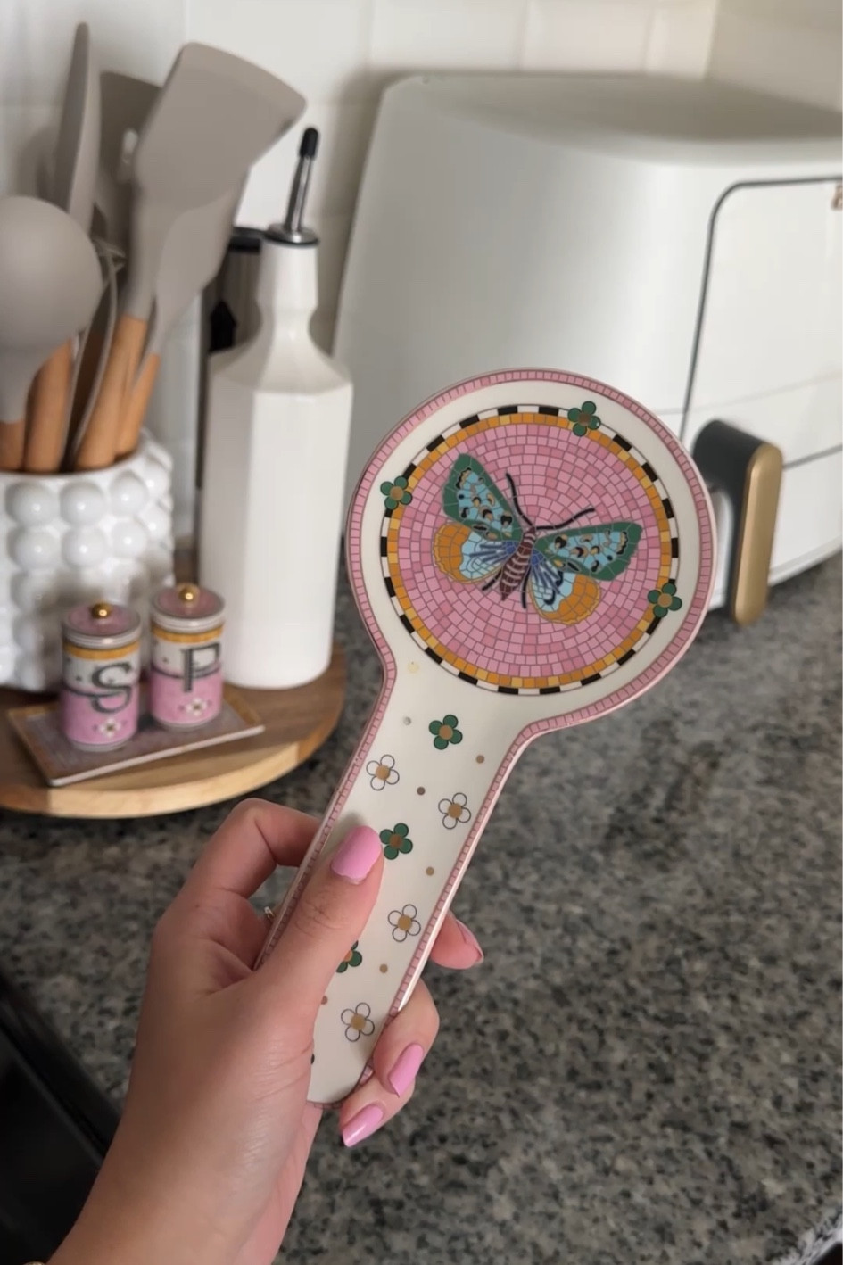 finally got this adorable spoon rest to match my salt and pepper shakers! Love adding some fun colors to the kitchen 🦋🤍

#LTKHome #LTKFindsUnder50