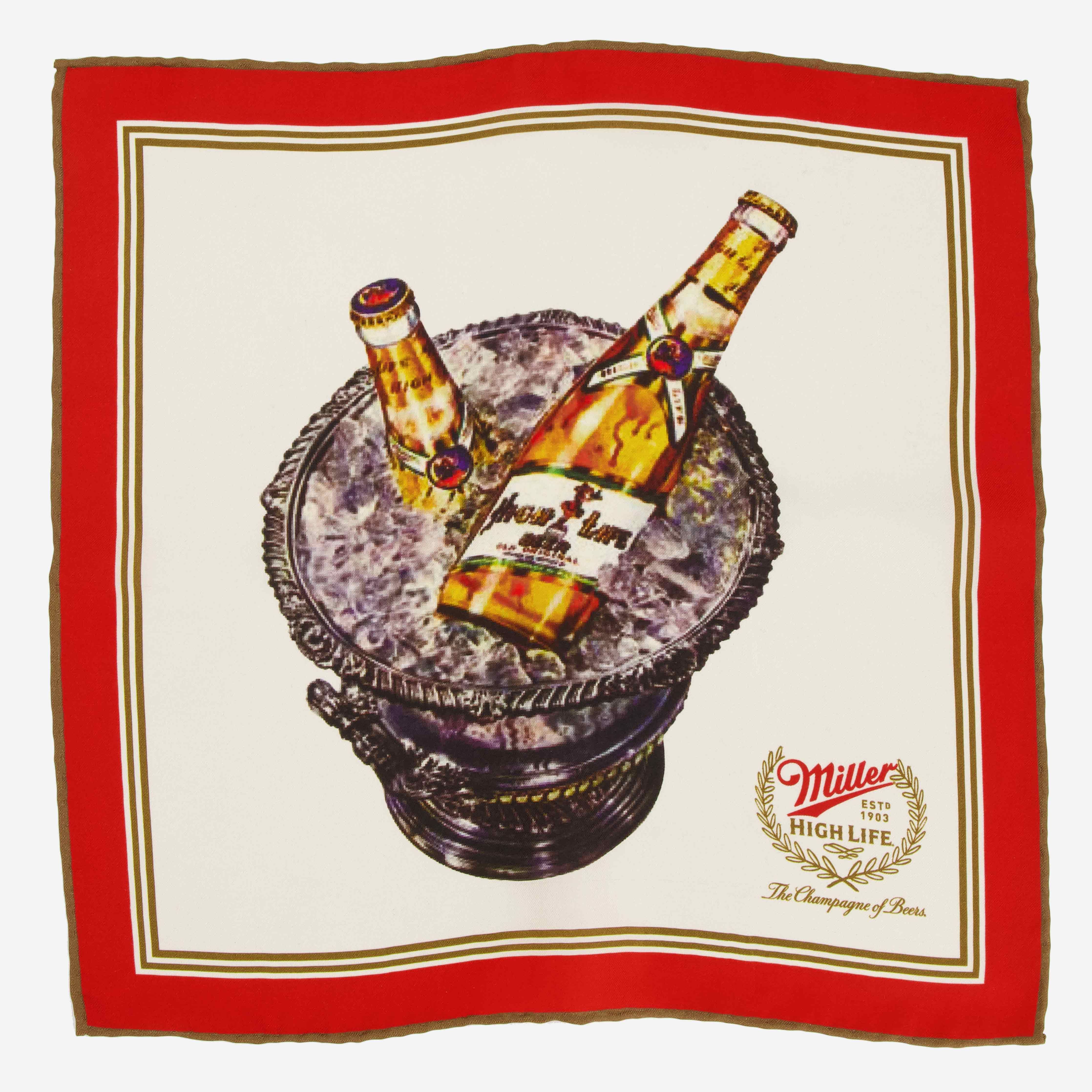Tie Bar X Miller High Life Vintage Champagne Of Beers Pocket Square | Silk Pocket Squares | Tie B... | The Tie Bar