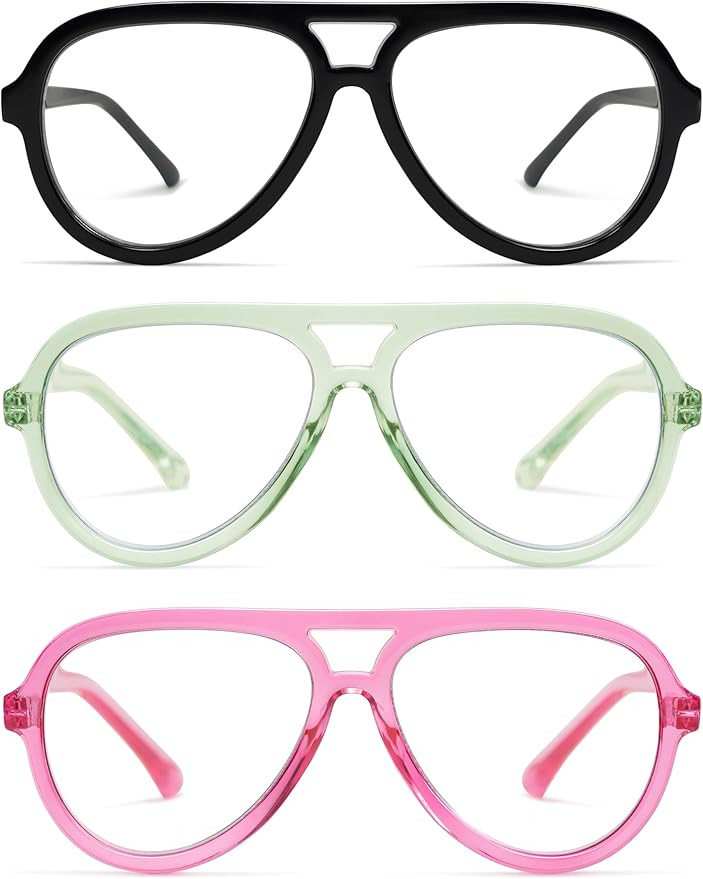 AMOMOMA 3 Pack Retro Oversized Aviator Reading Glasses for Women Men,Classic Large Reader Blue Li... | Amazon (US)