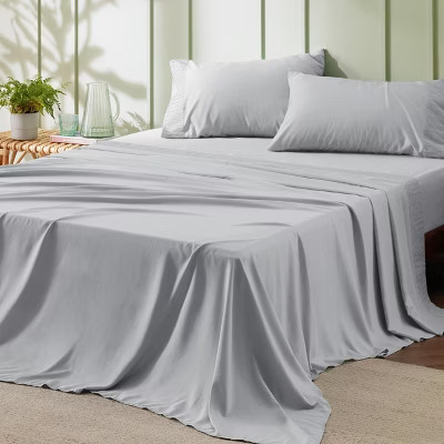 4 Pcs Sheet Sets Solid Embossed Ultra Soft & Durable Easy Care Polyester Microfiber Bedding Queen Light Grey | Target