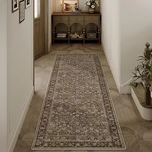 HUGEAR 2x6 Runner Rug Machine Washable Brown Hallway Area Rugs Indoor Accent Rugs Floral Low Pile... | Amazon (US)