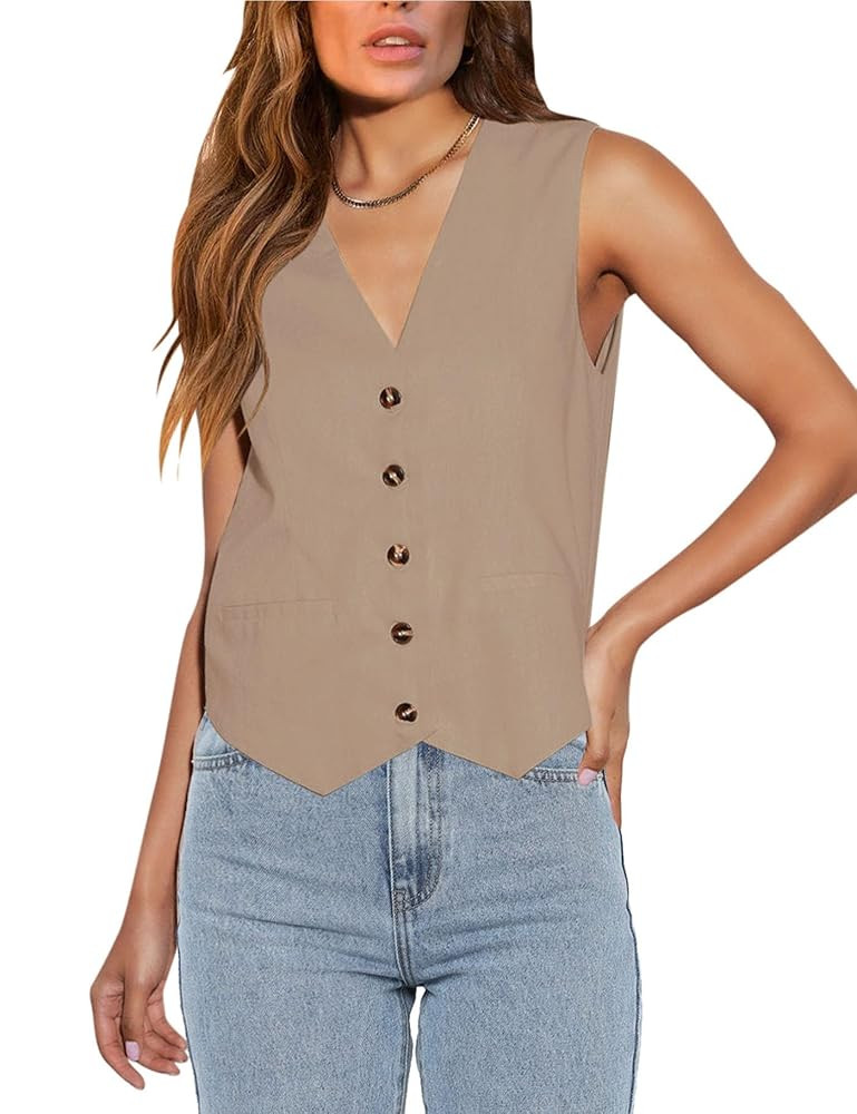 Floral Find Womens Casual Button Down Sleeveless Vest Fully Lined V Neck Business Jacket Waistcoa... | Amazon (US)