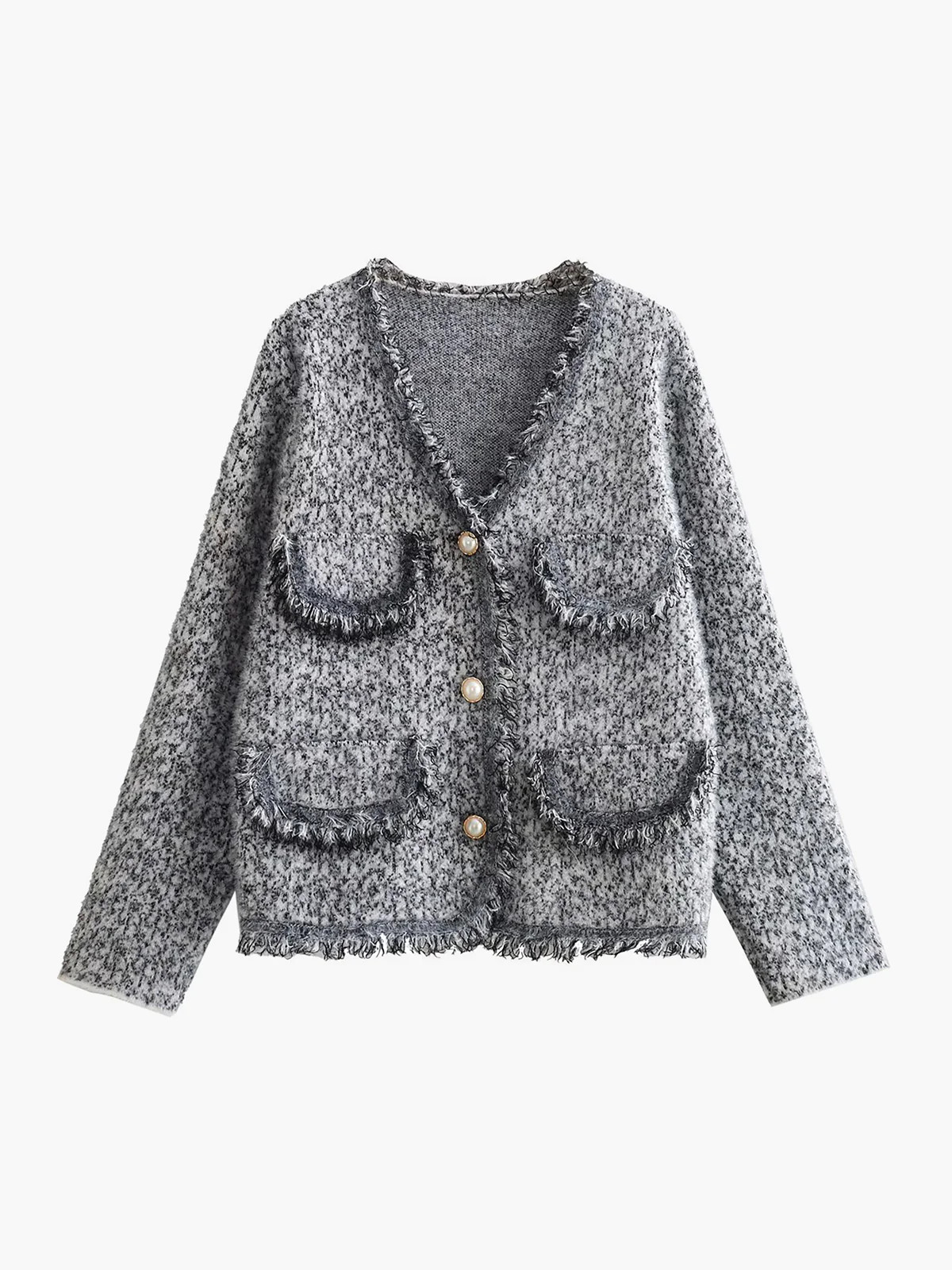 Old Money Aesthetics Raw Hem Tweed Cardigan | Commense