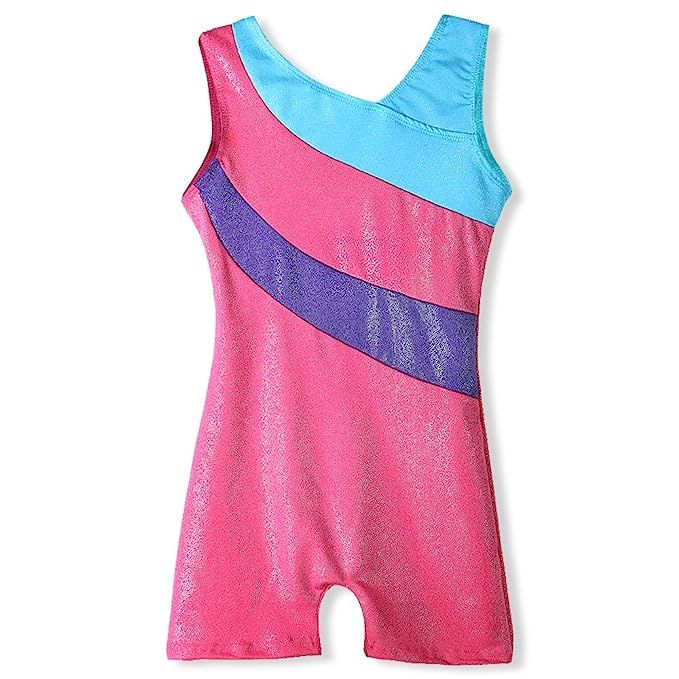 Leotards for Girls Gymnastics Kids Children Biketard Sparkles Ribbon Stripe Hot Pink | Amazon (US)