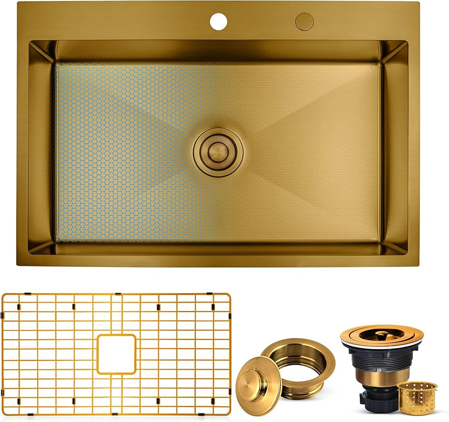 Strictly Sinks Dual Mount Kitchen Sink – 33 Inch 16 Gauge Embossed Hexagon Texture Kitchen Sink... | Amazon (US)