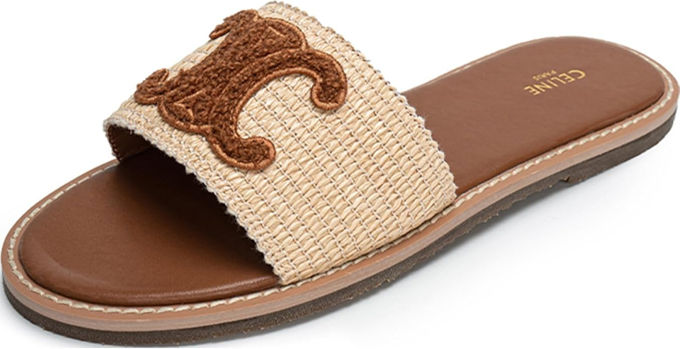 Raffia Wicker Flat Sandals for Women, Slip On Summer Straw Sandals for Women 2025, Comfortable Ra... | Amazon (US)