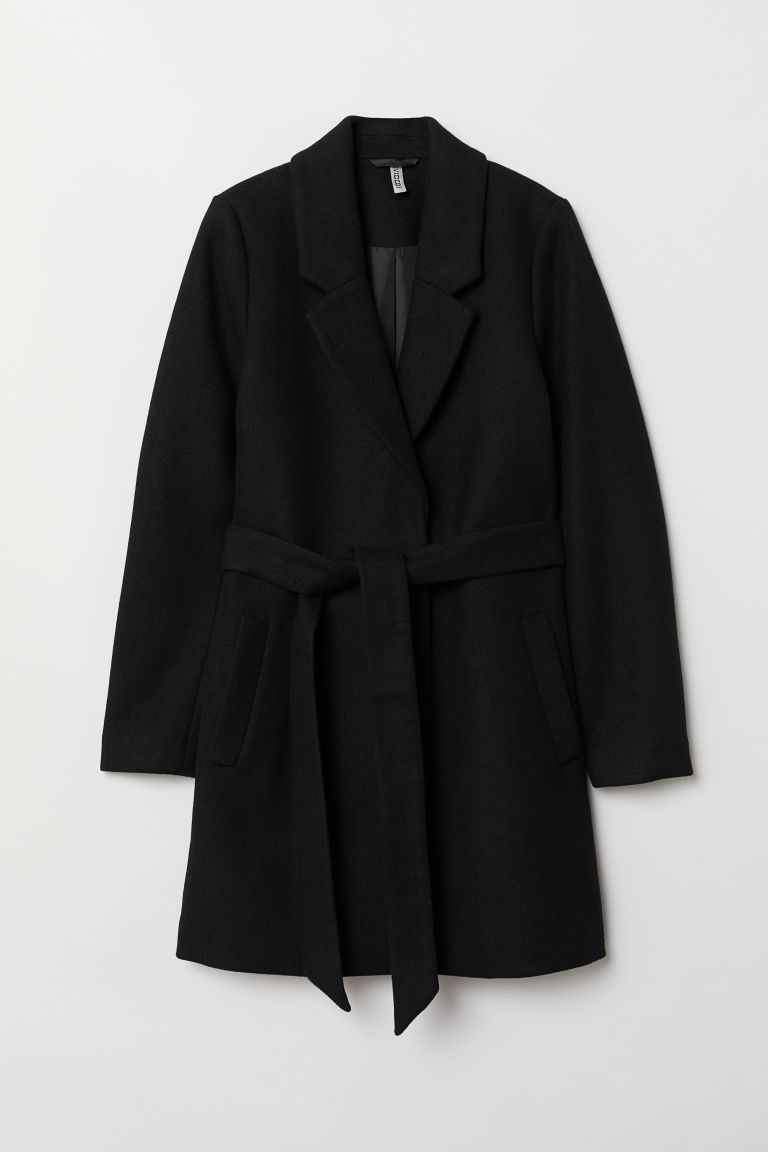 H & M - Coat with Tie Belt - Black | H&M (US)