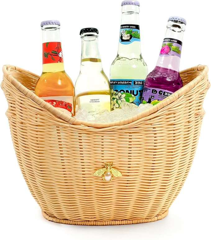 Lexenic Ice Bucket with Handle Hole, Woven and Acrylic Double Layer Basket Design, 4L Champagne W... | Amazon (US)