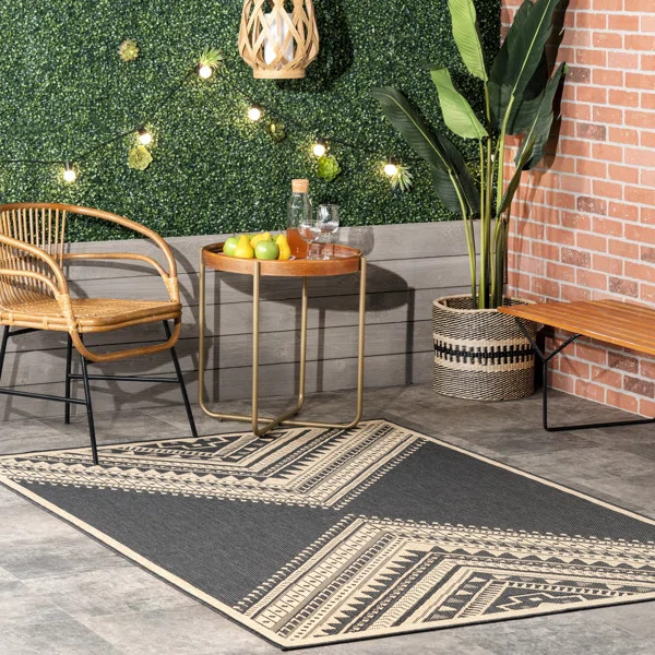 Southwestern Power Loom Charcoal/Ivory Indoor/Outdoor Patio Rug | Wayfair North America