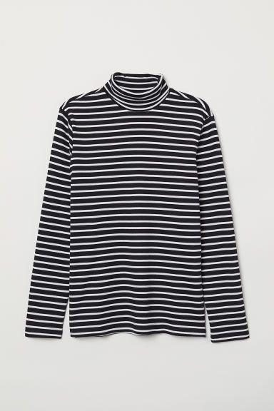 H & M - Striped Turtleneck Shirt - Black | H&M (US + CA)