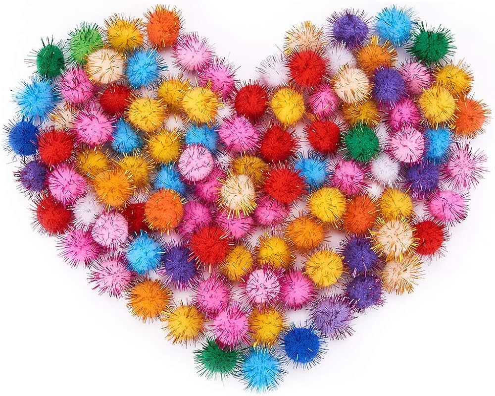 PH PandaHall About 100 Pcs Assorted Pompoms Multicolor Arts and Crafts Fuzzy Pom Poms Glitter Spa... | Amazon (US)