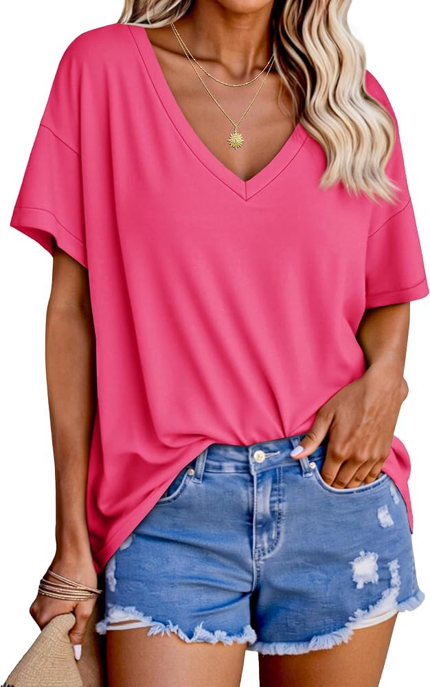 Tankaneo Womens Oversized Tshirts V Neck Short Sleeve Tops Summer Casual Loose Fit Tunic Tee Shir... | Amazon (US)