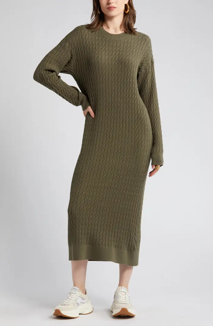 Cable Stitch Long Sleeve Midi Sweater Dress | Nordstrom