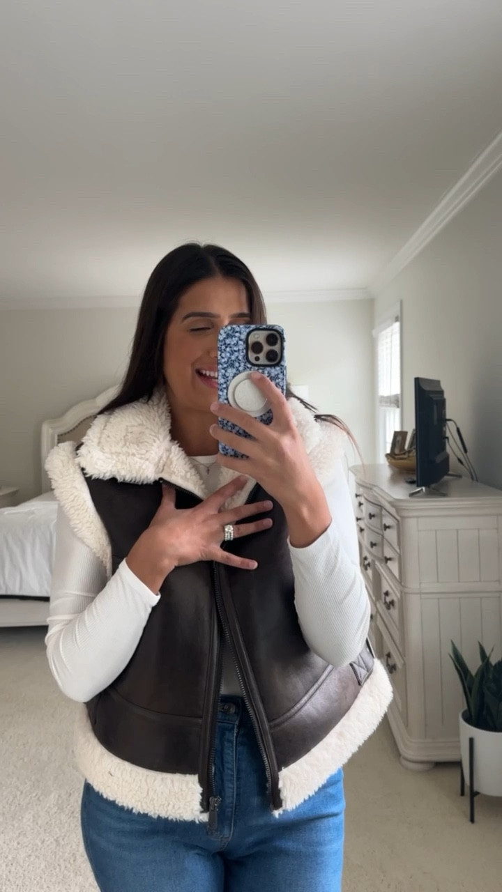 Sherpa vest from Walmart fashion, Walmart outfit, fall style, faux leather vest, fall fashion - vest is under $50, oversized

#LTKSeasonal #LTKFindsUnder50