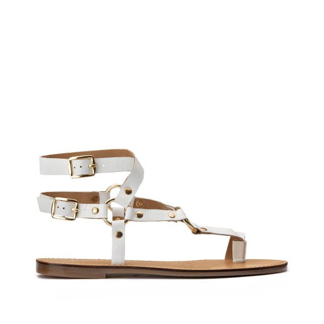 Leather Flat Sandals with Ankle Straps | La Redoute (UK)