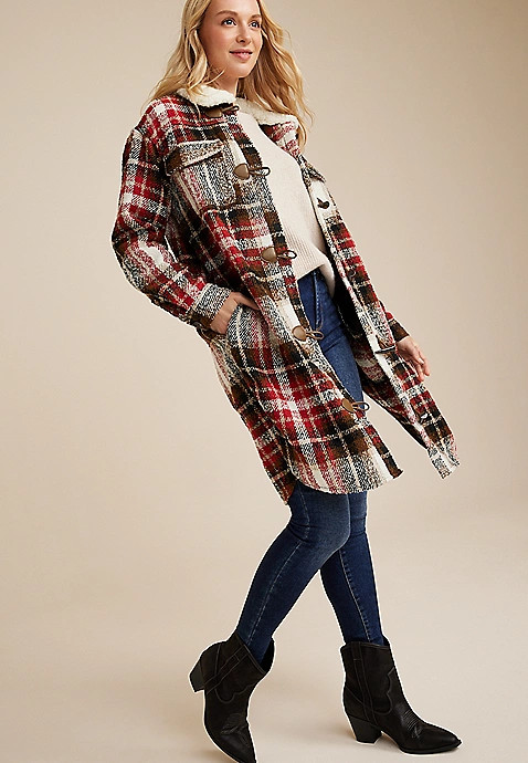 Plaid Toggle Longline Shacket | Maurices