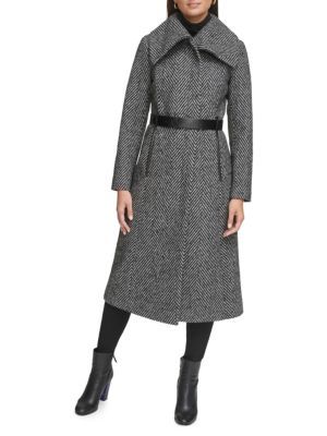Kenneth Cole Herringbone Belted Car Coat on SALE | Saks OFF 5TH | Saks Fifth Avenue OFF 5TH