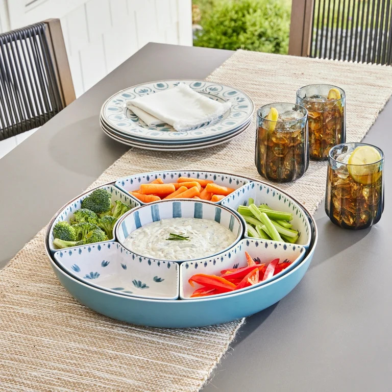 Better Homes & Gardens Bamboo Melamine Chip and Dip Tray, Blue | Walmart (US)