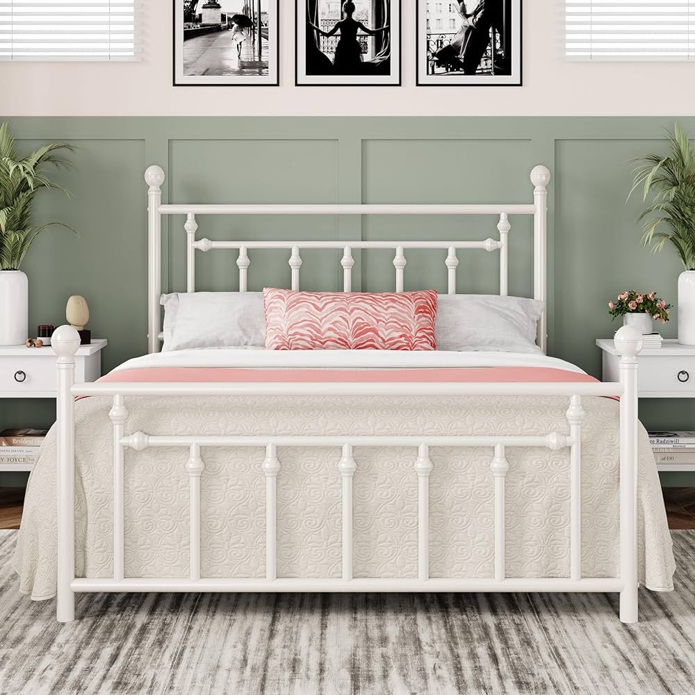 Allewie 14 Inch Full Size Metal Platform Bed Frame with Victorian Vintage Headboard and Footboard... | Amazon (US)