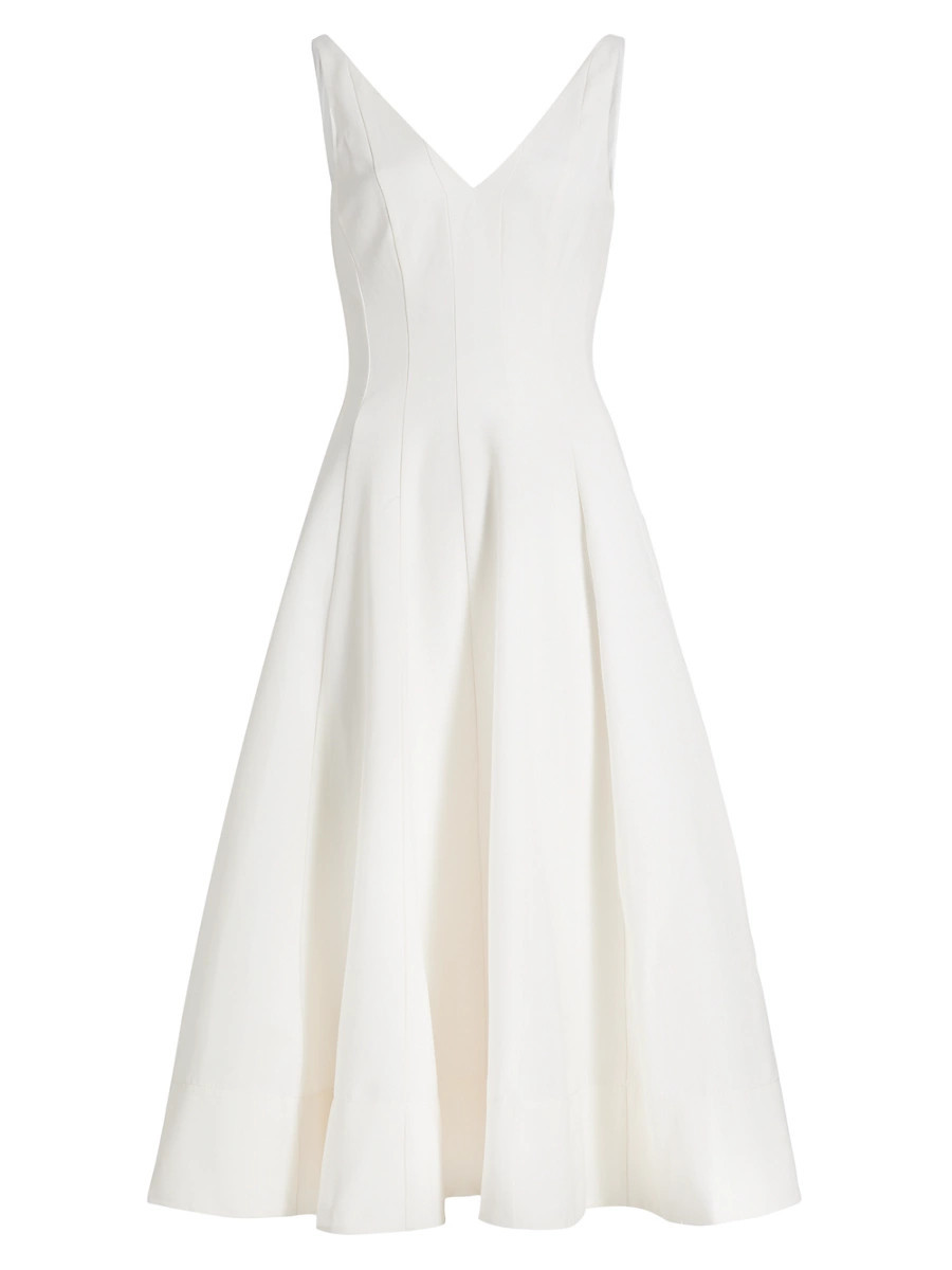 Women's Marieta Faille V-Neck Midi-Dress - Ivory - Size 0 | Saks Fifth Avenue