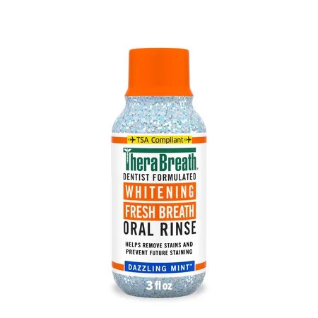 TheraBreath Whitening Alcohol-Free Mouthwash, Fresh Breath Mouthrinse, Dazzling Mint, TSA Compliant Travel Size, 3 fl oz | Walmart (US)