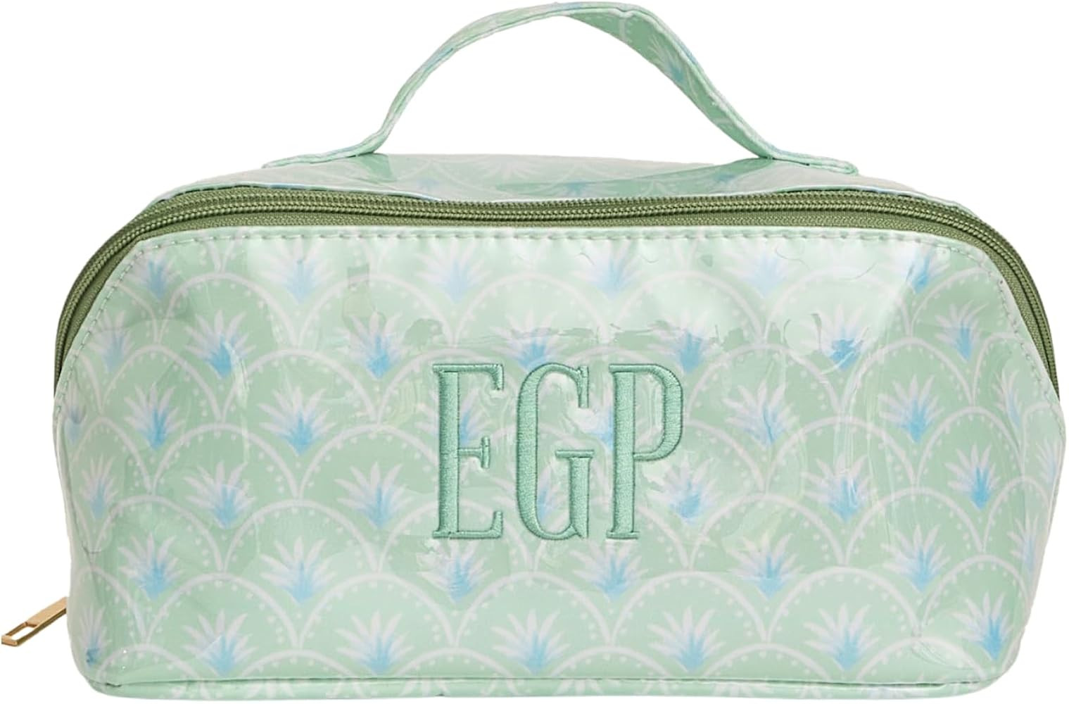 Personalized Flat Lay Makeup Bag - Clear-Coated Embroidered Cosmetic Organizer, Monogrammed Wide-... | Amazon (US)