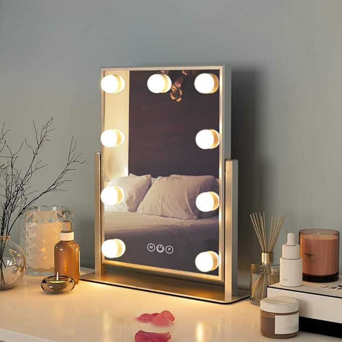 Lighted Vanity Makeup Mirror with Lights,Makeup Mirror with Dimmable LED Blubs Screen Touch Contr... | Amazon (US)