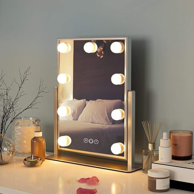 Lighted Vanity Makeup Mirror with Lights,Makeup Mirror with Dimmable LED Blubs Screen Touch Contr... | Amazon (US)