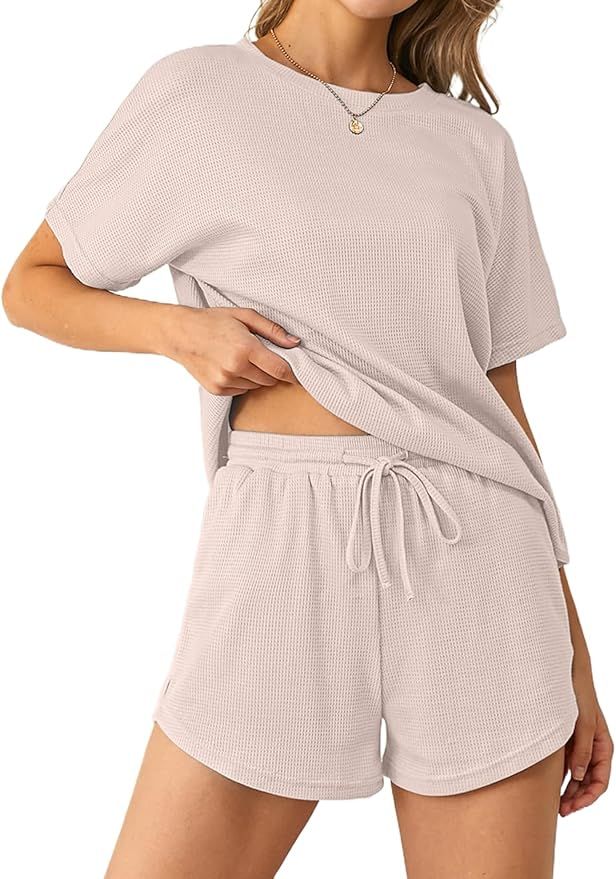 NORACORA Waffle Pajama Sets Soft Comfy for Women Cute Shorts Outfits 2 Piece Loungewear Summer | Amazon (US)