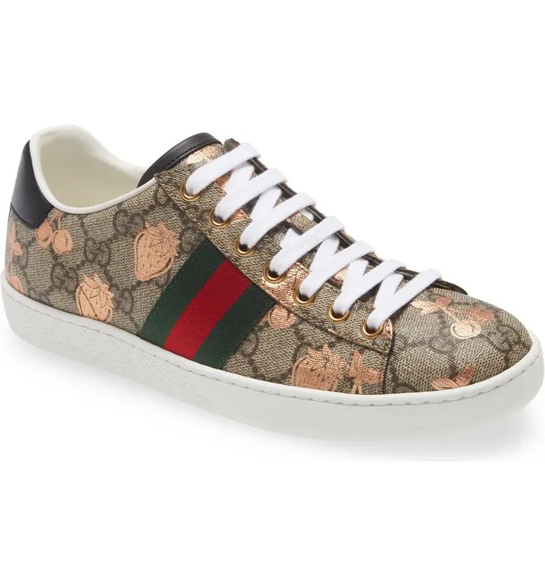 Gucci New Ace Metallic Berry Print Sneaker | Nordstrom | Nordstrom