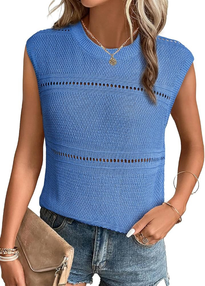 EVALESS Sexy Crochet Tank Top for Women Sweater Tank Tops 2025 Trendy Crewneck Sleeveless Summer ... | Amazon (US)