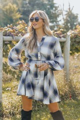 Loghan Navy Plaid Long Sleeve Mini Dress | Magnolia Boutique