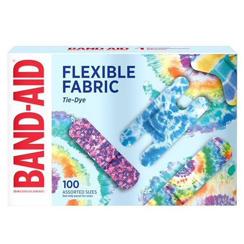 BAND-AID Brand Flexible Fabric Adhesive Tie-Dye Bandages, Fun Bandages Wound Care & Protection of Minor Cuts & Burns, Quilt-Aid Technology to Cushion Painful Wounds, Assorted Sizes, 100 ct | Amazon (US)